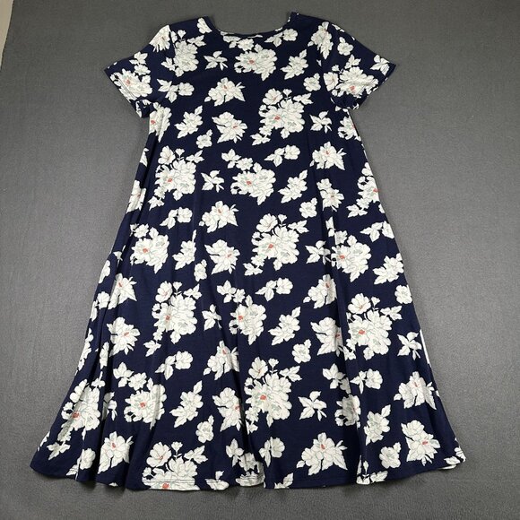 LuLaRoe Dress Womens Medium Navy Blue Floral A-Line Stretch Short Sleeve Pockets - Picture 9 of 9